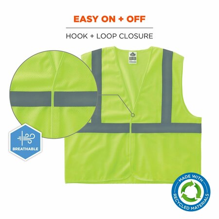 Glowear By Ergodyne Recycled Hi-Vis Safety Vest, Class 2, Lime, L/XL 8205HL-ECO